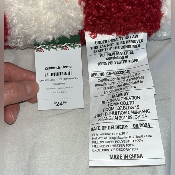 NWT Kirkland’s Home Decor Christmas Collection Candy Cane Pillow - Picture 4 of 4
